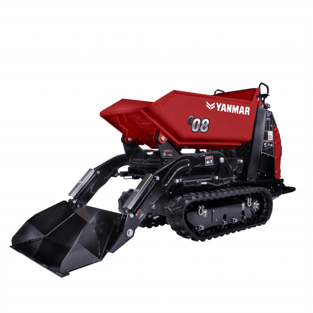 Kleine graafmachine Yanmar met rubberen rupsen, voor tuin- en bouwprojecten.