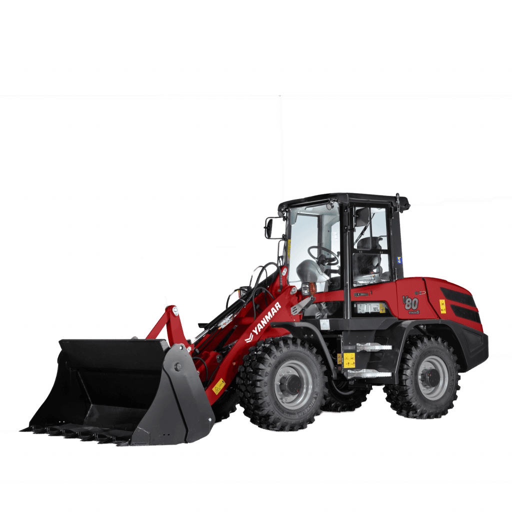 Efficiënte Yanmar accu-compacttractor met frontlaadbak, ideaal voor tuin- en aannemerswerken.