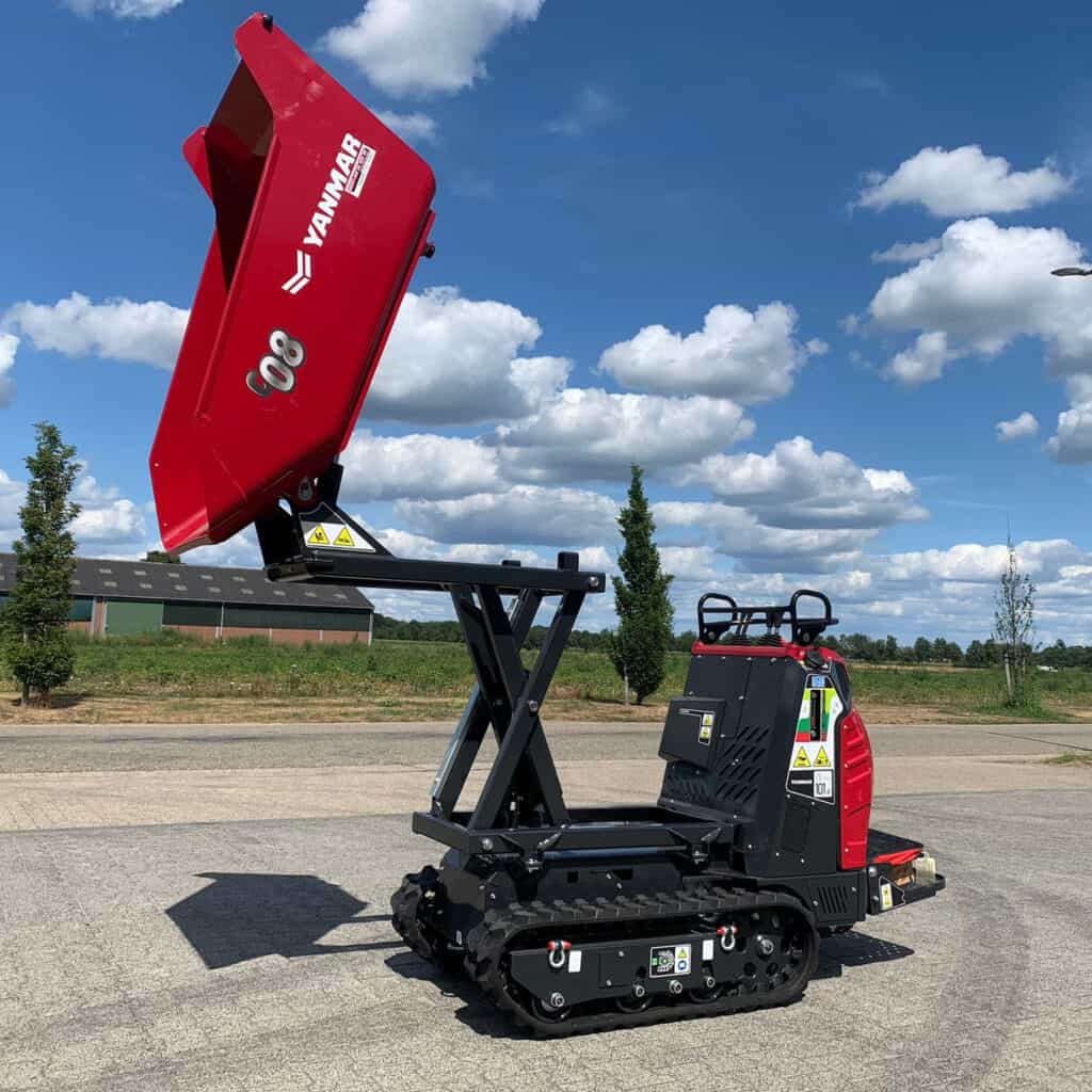 Hoogwaardige minikraan met tracks en verstelbare arm voor constructionele toepassingen.