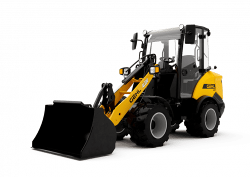 1. Geïntegreerde mini-erpontiek Gehl AL230 met frontlader en bak.