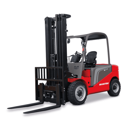 Veiligheidstruck met hefmast en vorken voor logistieke en magazijnactiviteiten.