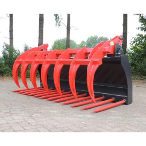 Robuuste graafbak voor grondverzet en landbouw, gekleurde uitrusting voor zware werkzaamheden.