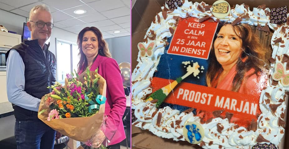 25 jaar dienst bij Geert-Jan de Kok B.V. gevierd met feest en bloemen.
