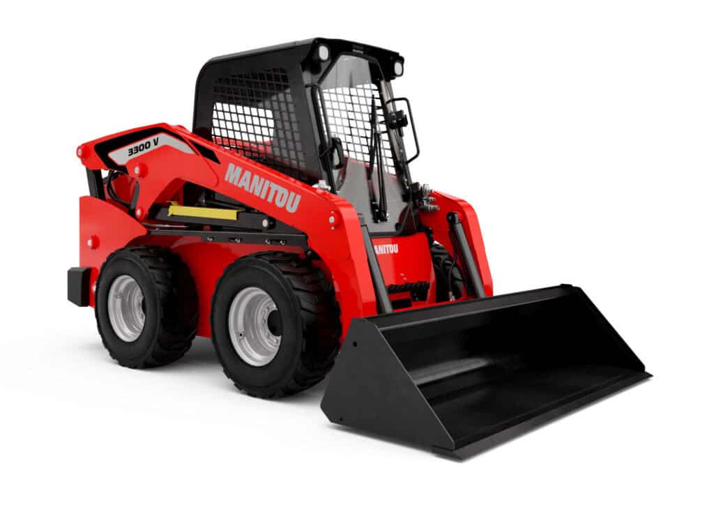 Kleine skidmixer met cabine en frontlader, uitgevoerd door Geert-Jan de Kok B.V.