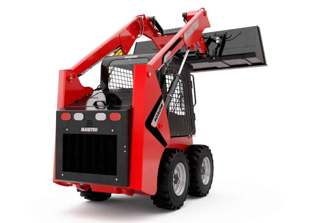 Kleine graafmachine op wielen voor bouw- en tuinprojecten.