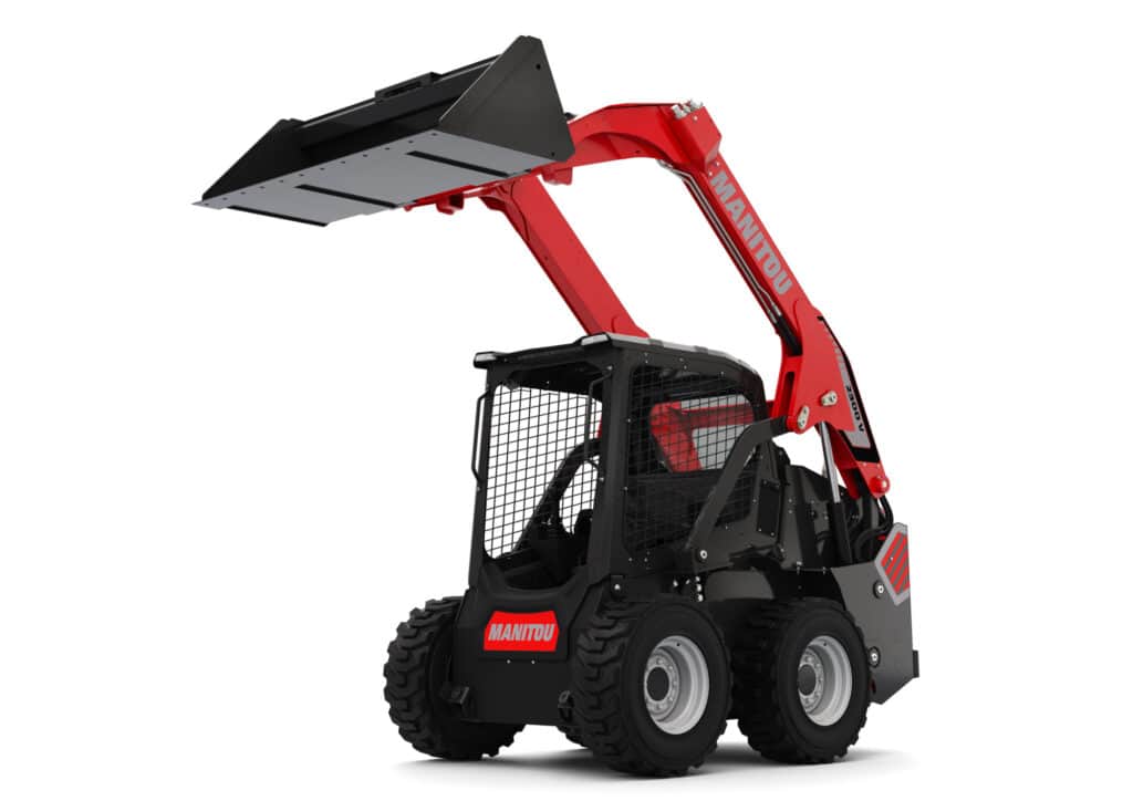Compacte mini skid steer loader met laadbak voor bouw en tuinbouw.