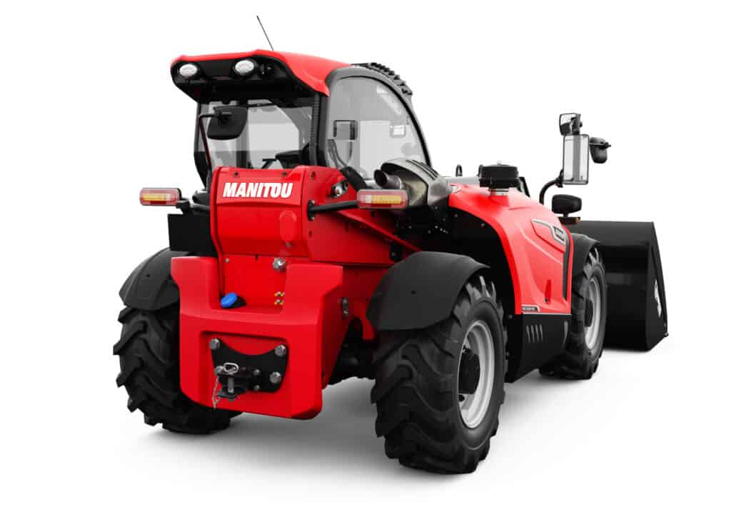 Kleurrijke compacte telescopische shovel voor landbouw en hovenierswerkzaamheden.