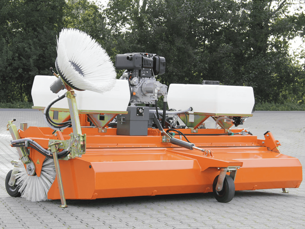 Veegmachine voor wegenonderhoud en bestrating, efficiënt en duurzaam.