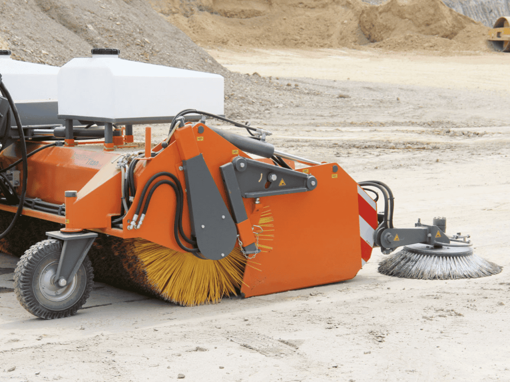 Veegmachine voor schoonmaken en onderhoud van bouwplaatsen en wegenbouw.