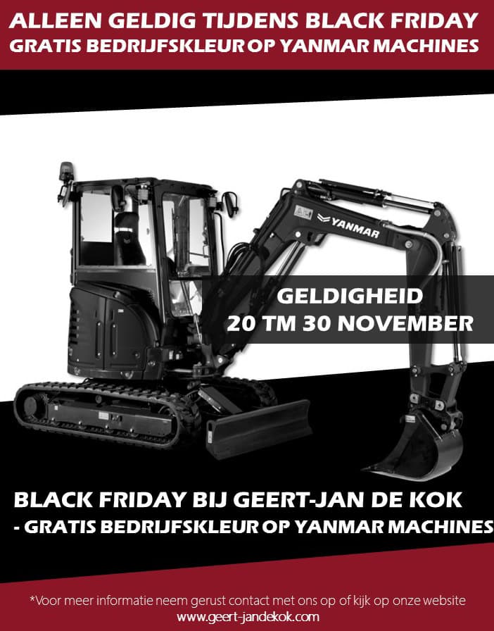 Yanmar graafmachine bij Geert-Jan de Kok, Black Friday promotie.