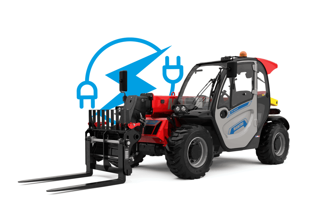 Stahltraktor met vorkheftruck voor bouw- en landbouwtoepassingen.