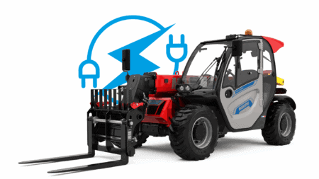 Stahltraktor met vorkheftruck voor bouw- en landbouwtoepassingen.