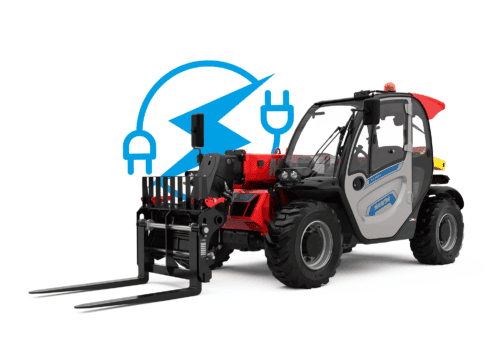 Stahltraktor met vorkheftruck voor bouw- en landbouwtoepassingen.