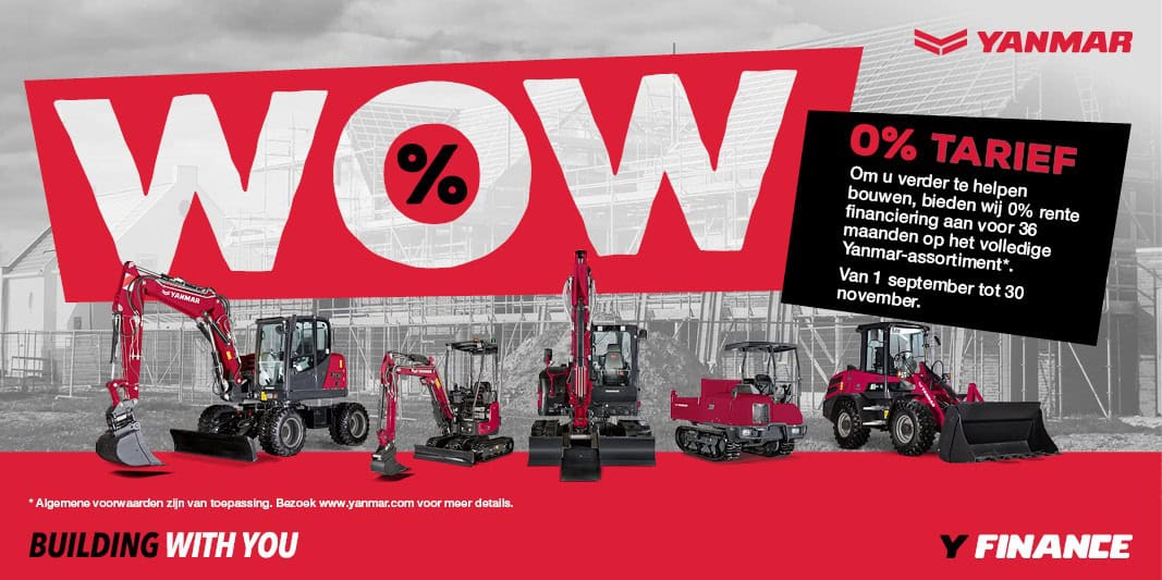 1. Yanmar bouwmachines met 0% rente, financiële regeling voor 36 maanden.
