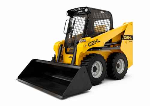 Veiligheidsbesturing en compacte skid steer loader van Gehl voor bouw en tuinwerk.