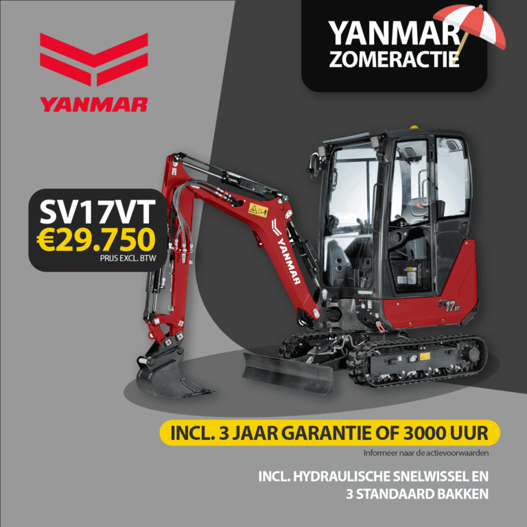Zeer compacte Yanmar SV17VT mini graafmachine voor precisie-grondwerkzaamheden.