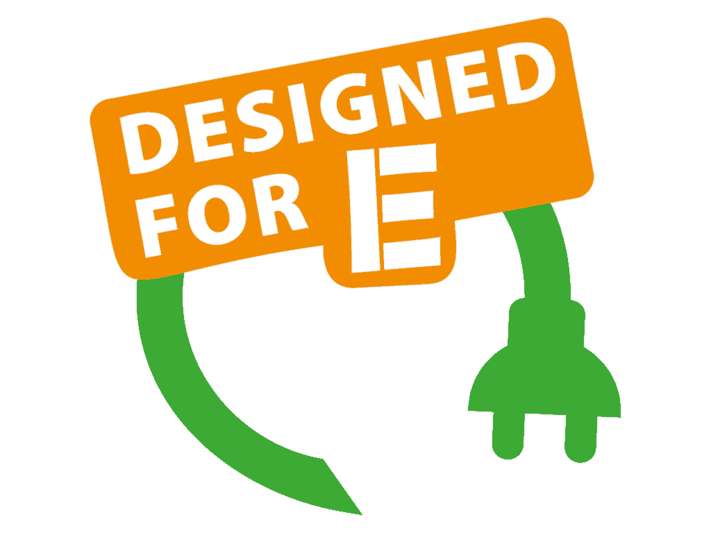 Elektriciteitskabel met 'Designed for E' label, duurzame energie en elektrische installaties.