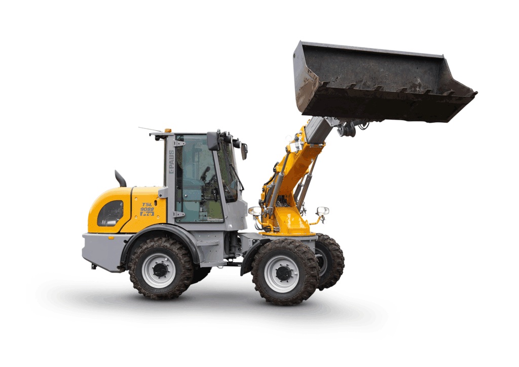 Zware graafmachine met laadbak voor bouw en civiele techniek.