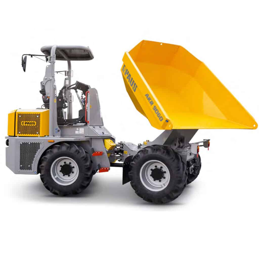 Klepelaar met gele bak, ideaal voor bouw- en tuinprojecten, geavanceerd machine van Paus.