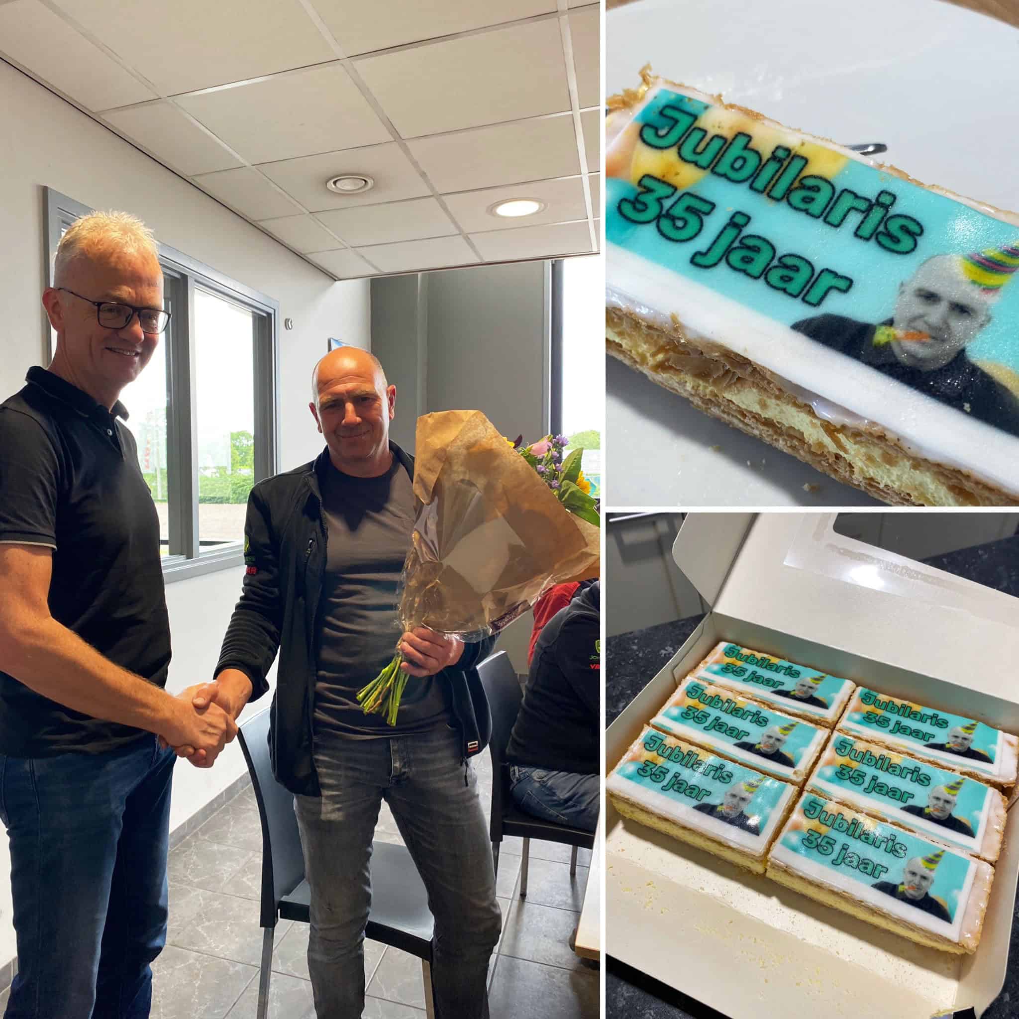 1. Bedrijfsjubileum visual met medewerkers en gepersonaliseerde traktaties.