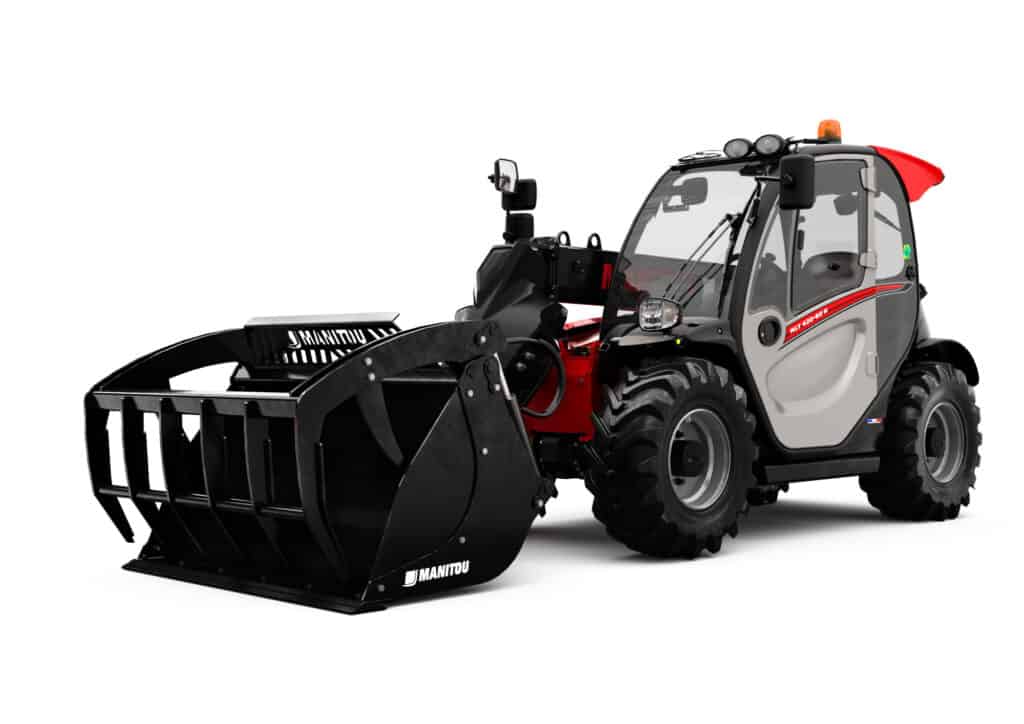 Manitou telescopische shovel met cabine, ideaal voor land- en tuinbouw projecten.