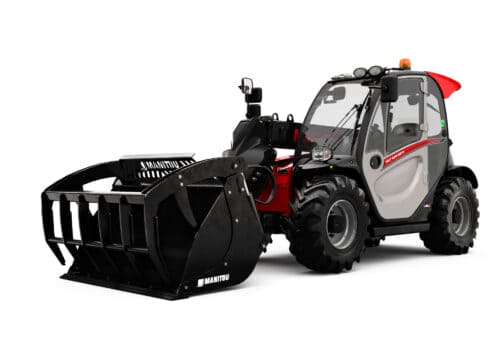 Manitou telescopische shovel met cabine, ideaal voor land- en tuinbouw projecten.