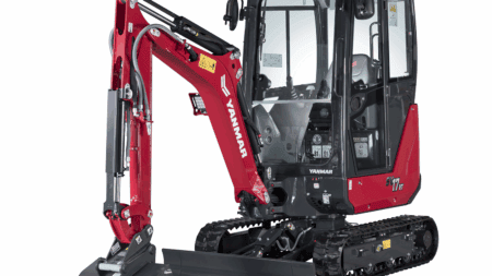 Compacte mini-pakrobot Yanmar met cabine, ideaal voor bouw- en tuinprojecten.