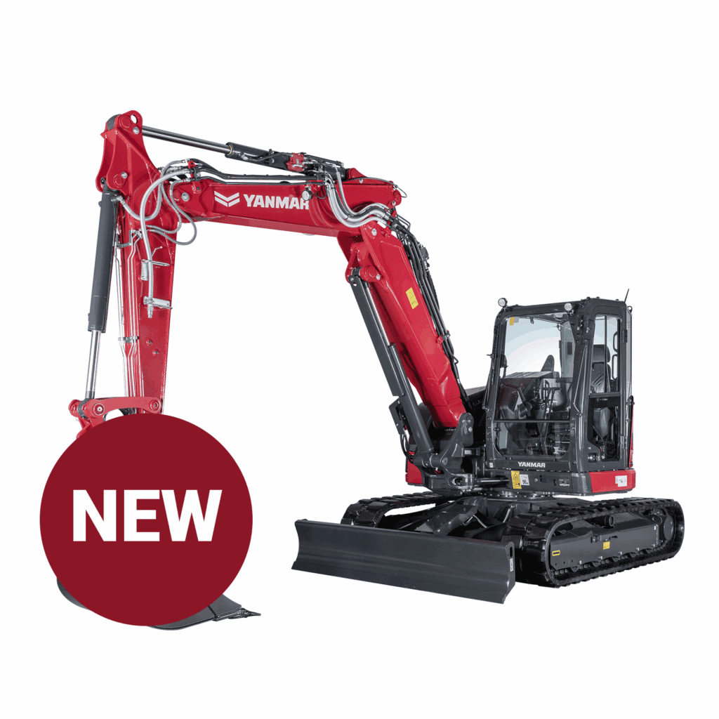 Alt tekst: Compacte mini graafmachine Yanmar met cabine en rubber tracks voor bodemvriendelijk gebruik.