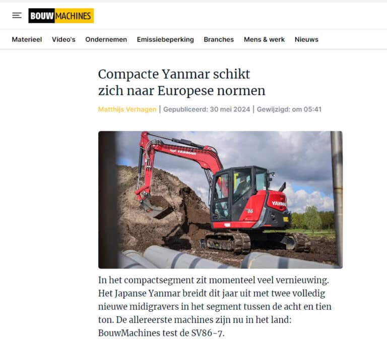 Compacte Yanmar graafmachine ondergaat Europese normering, nieuw model met volledige midigravers.